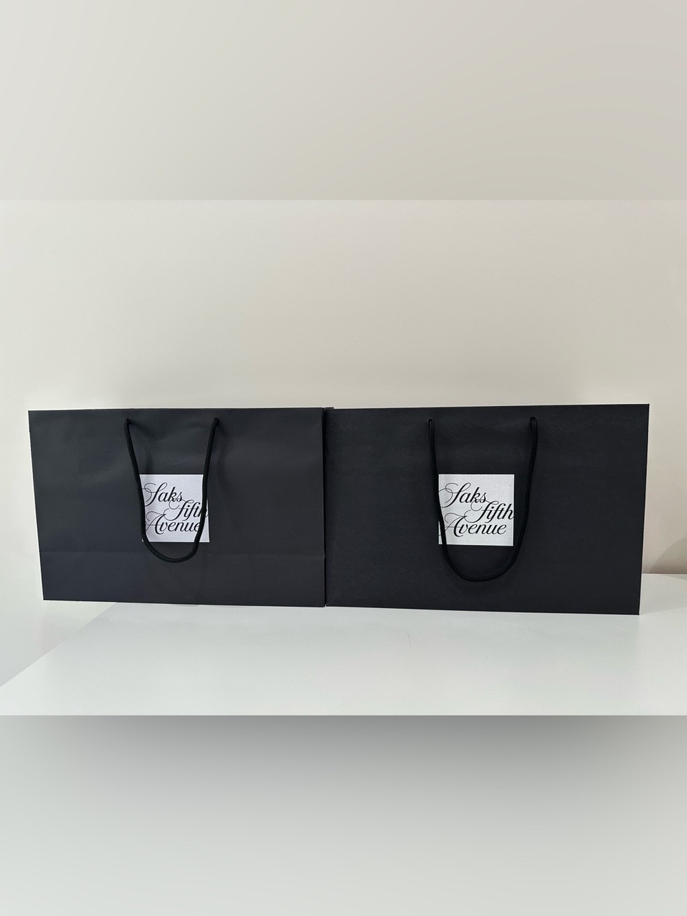Saks Fifth Black Paper Shopping Bag Set of 2| 17x11x6 inches